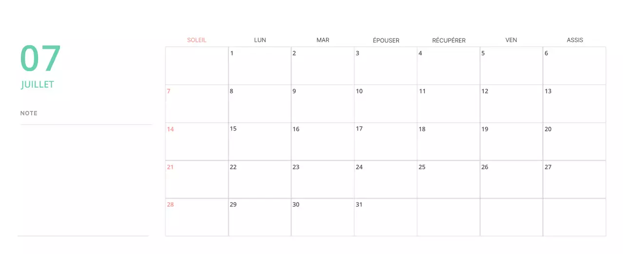 Calendrier de bureau illustré vert sur le thème de la famille