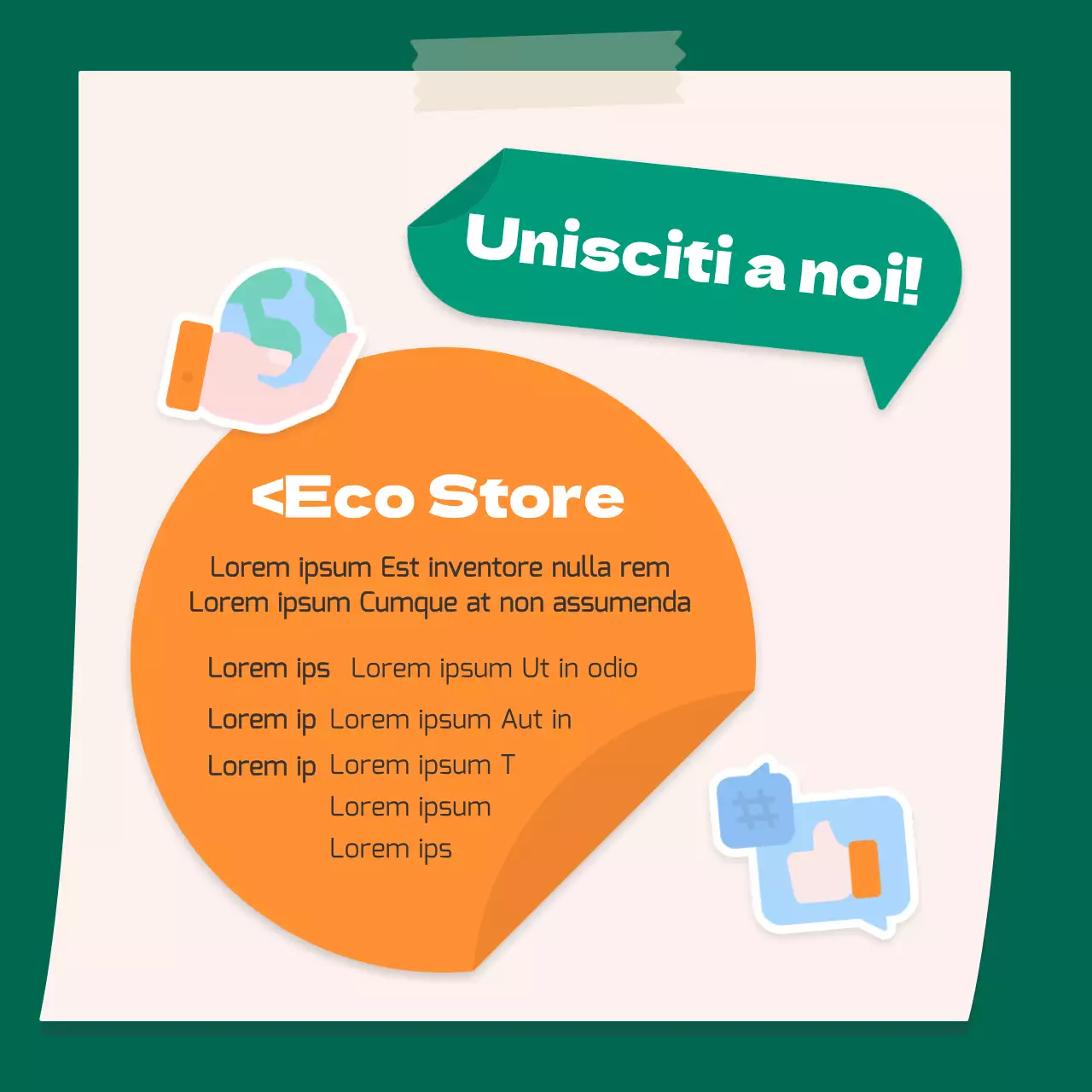 Un simpatico concetto di adesivo arancione e verde per l'ambiente CardNews