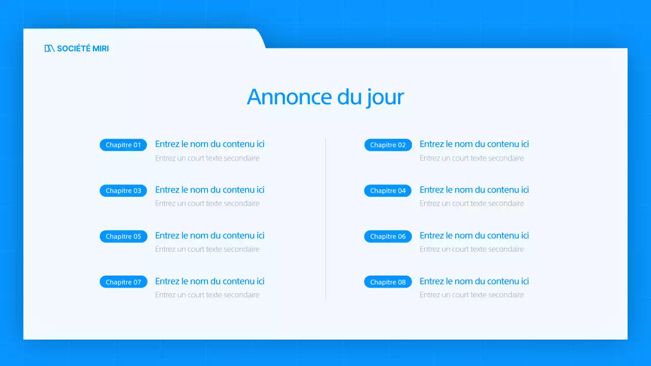Une présentation commerciale simple en blanc et bleu