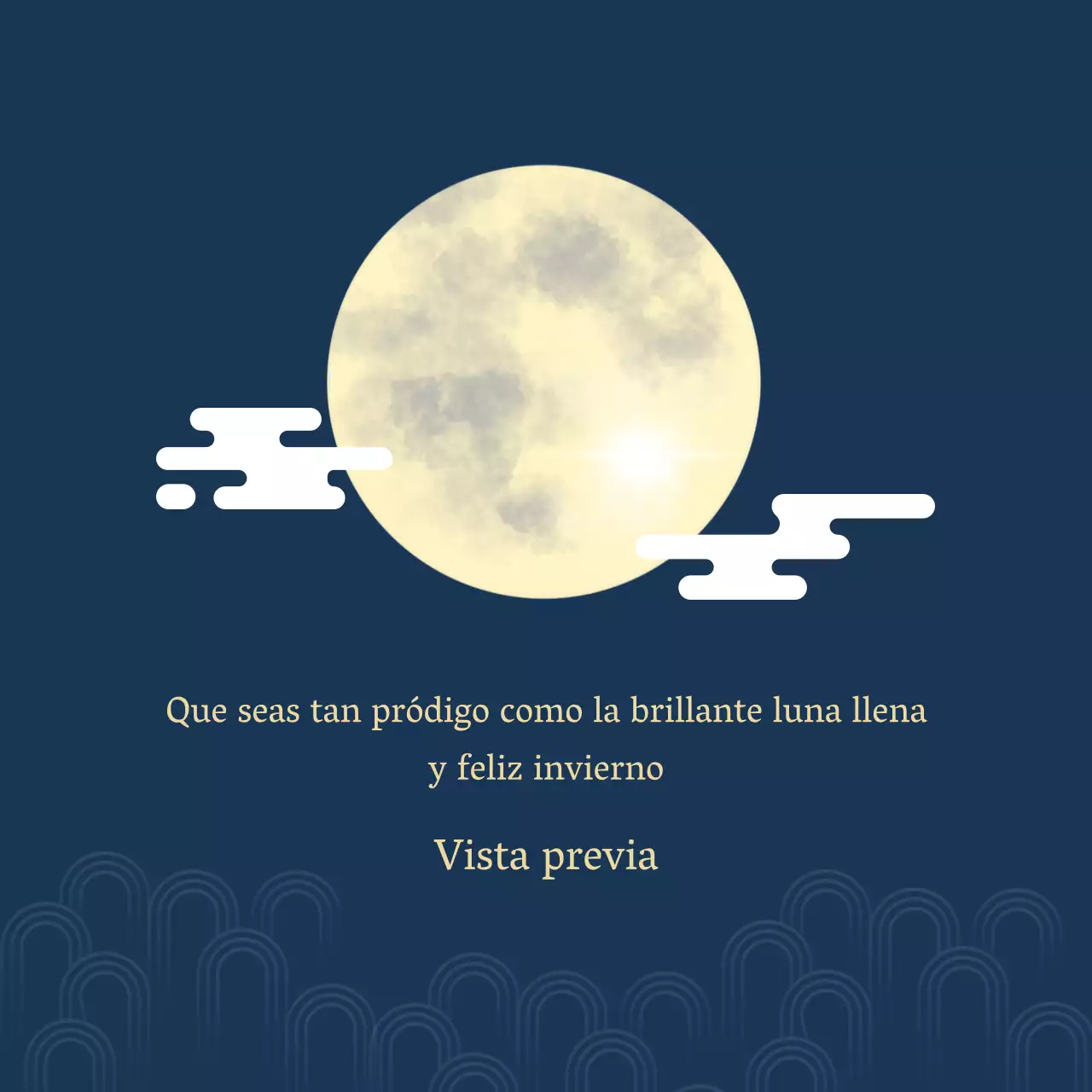 Felicitación de pleno invierno con una luna llena amarilla sobre un fondo azul tranquilo