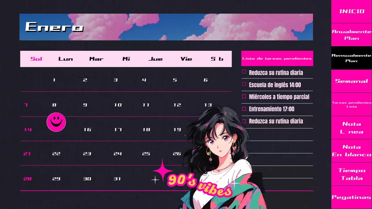 Agenda de animación CityPop en degradado negro y rosa