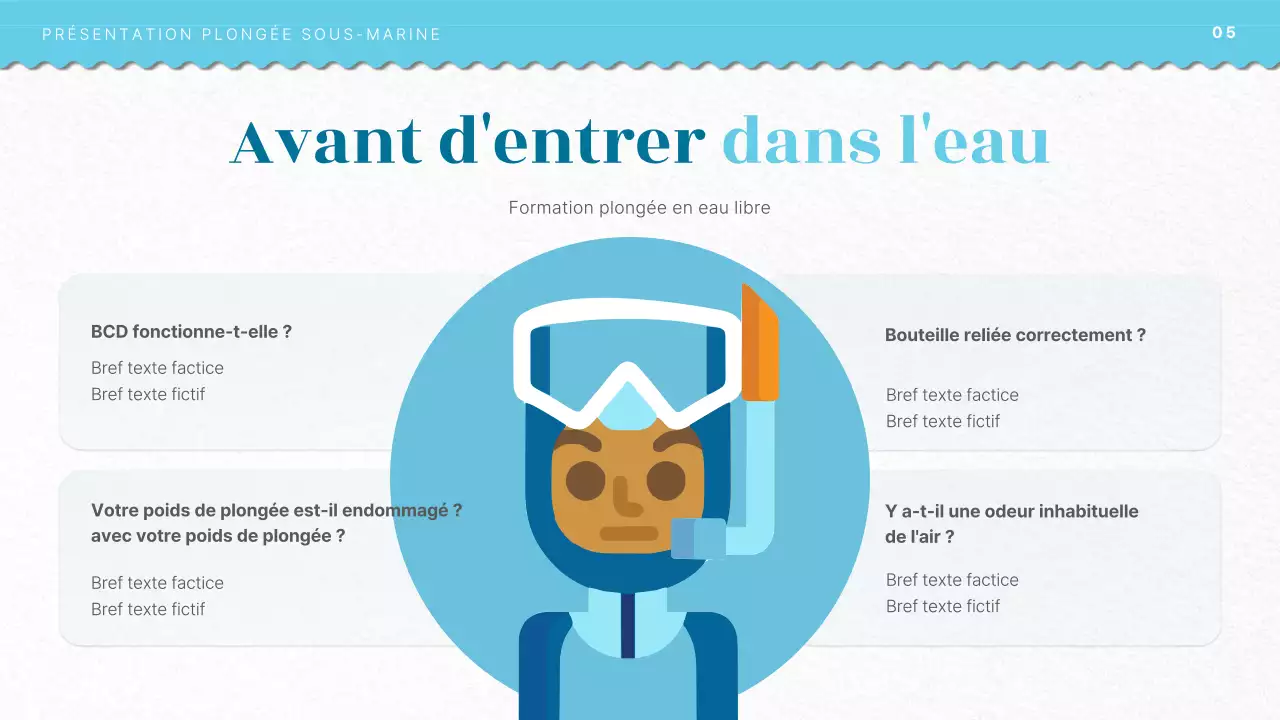 Introduction à la formation à la plongée sous-marine avec un concept d'illustration de l'océan bleu clair