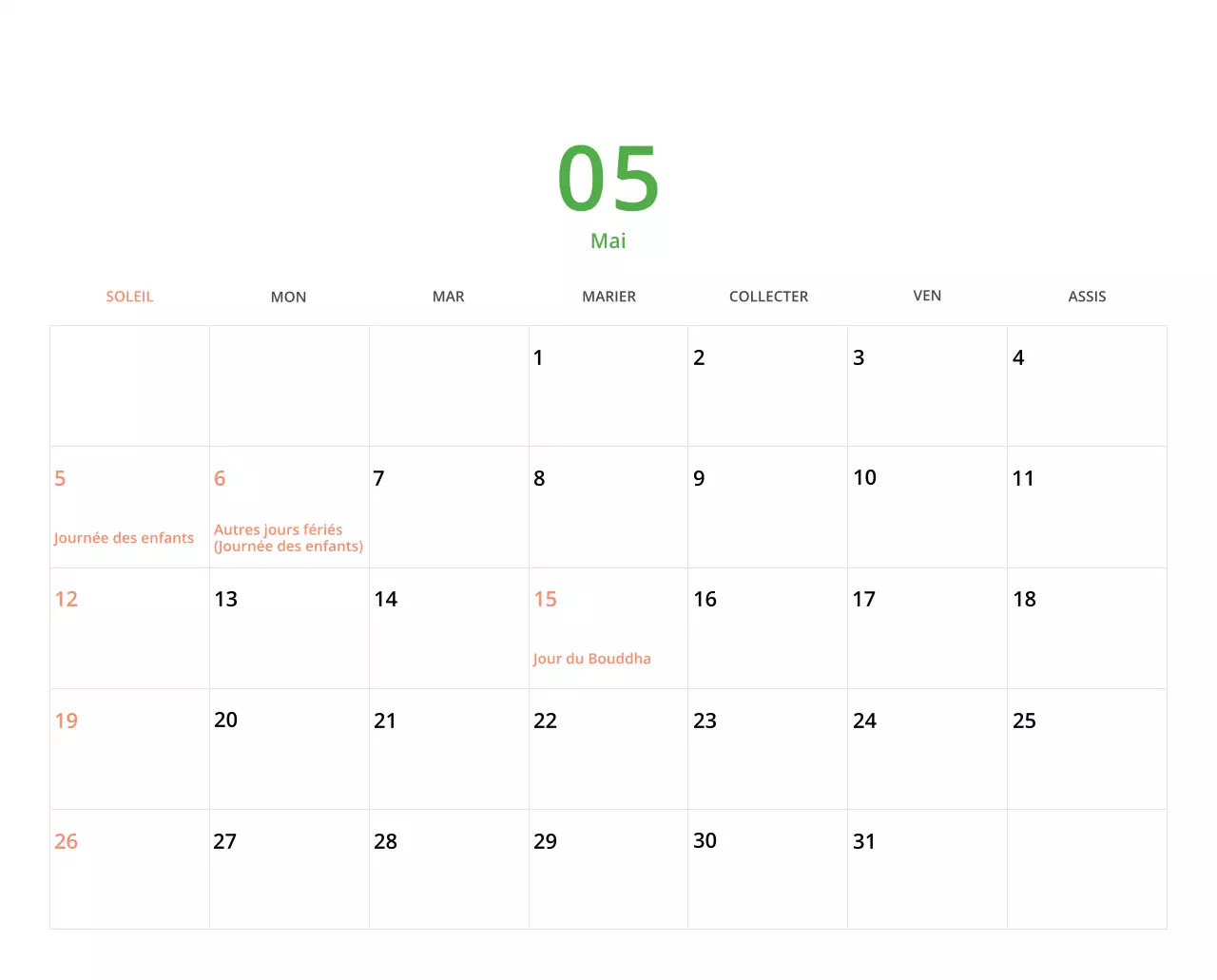 Calendrier de bureau illustré vert sur le thème de la famille