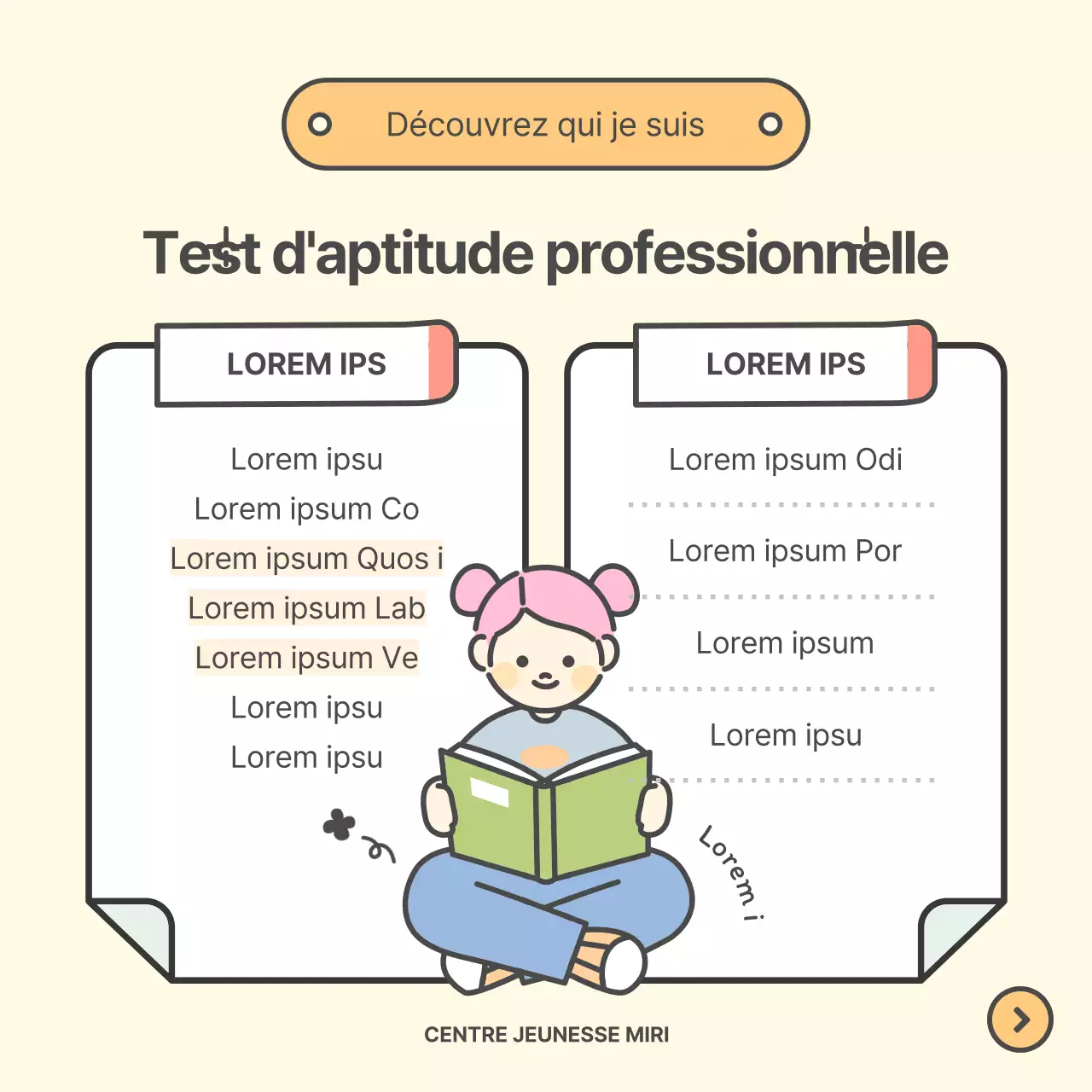 Promouvoir un joli centre d'orientation professionnelle jaune et chartreuse