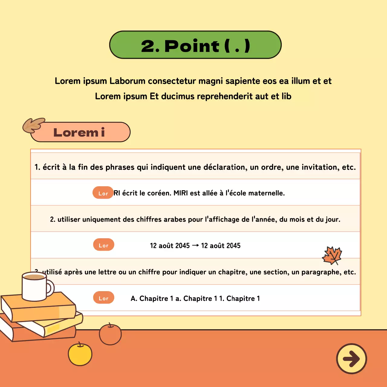 Matériel d'enseignement de la langue coréenne avec de jolies illustrations en jaune et orange