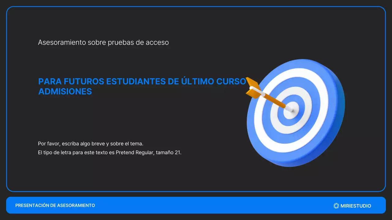 Una presentación de admisión minimalista en negro y azul