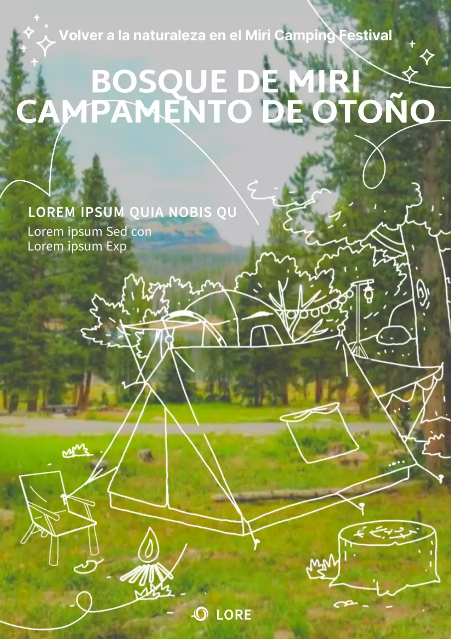 Dibujo lineal verde lima camping