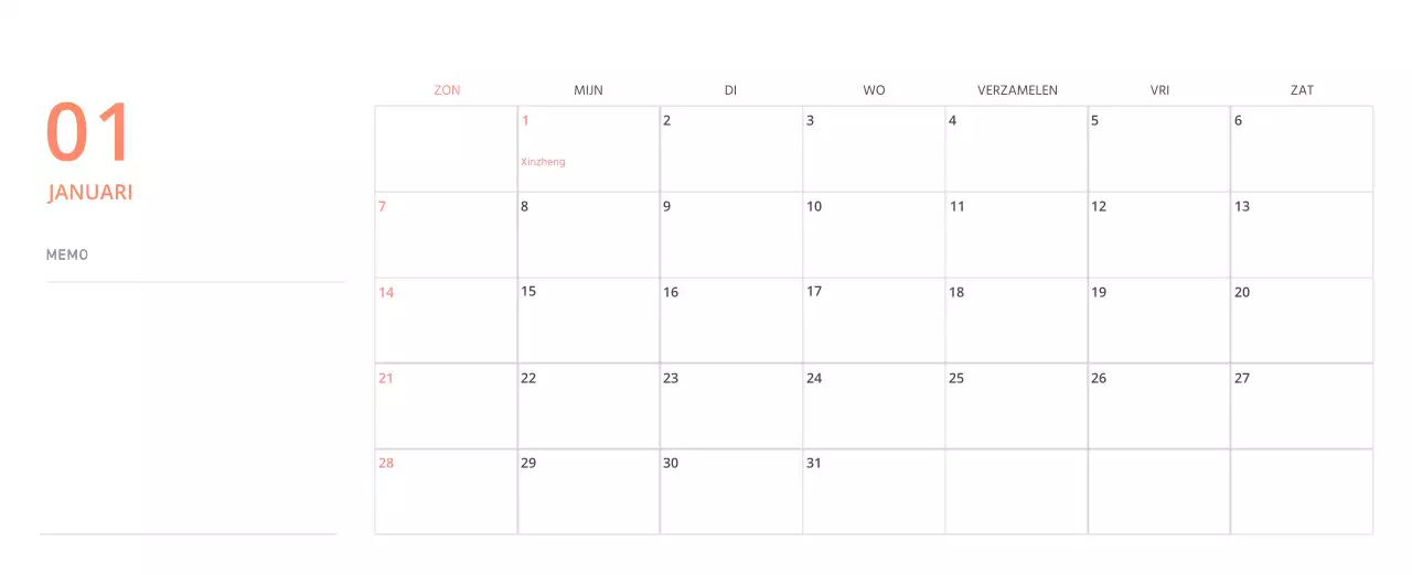 Schattige geïllustreerde groene bureaukalender met familiethema