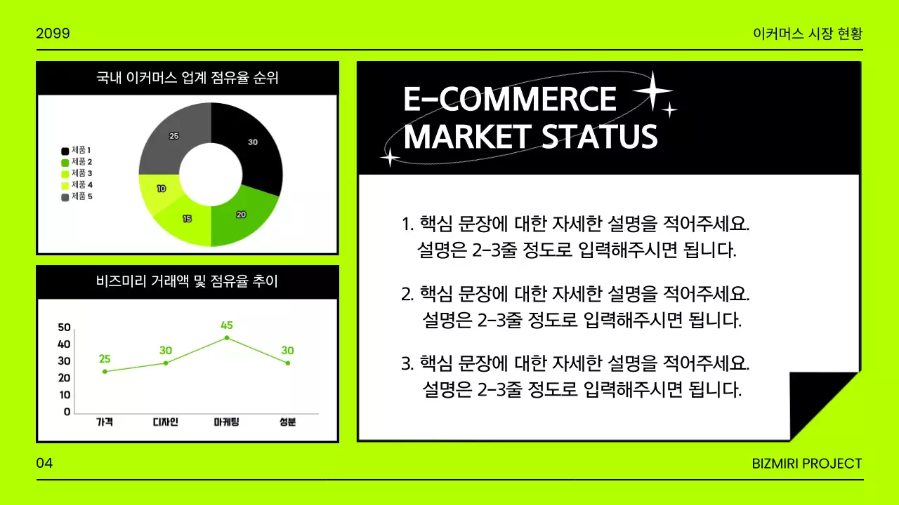 초록색과 형광색의 사이버펑크한 시장조사 기획서