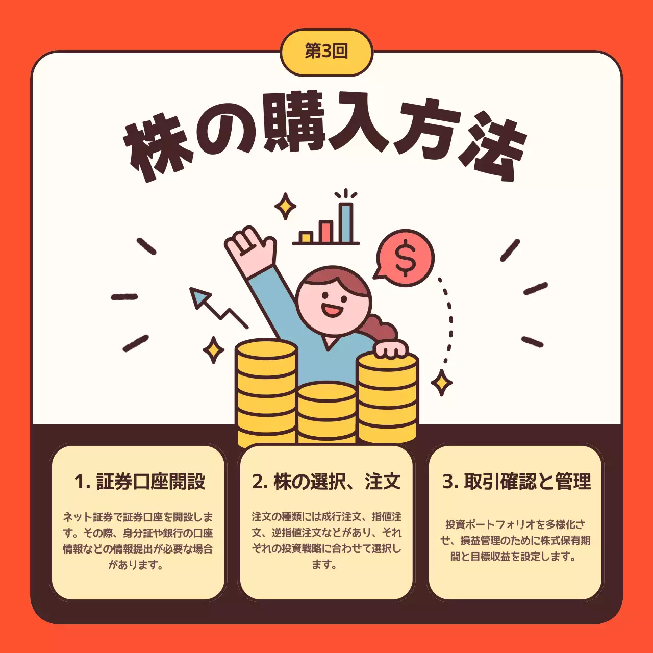 オレンジ かわいい 株式講座 ポスター Instagram カルーセル