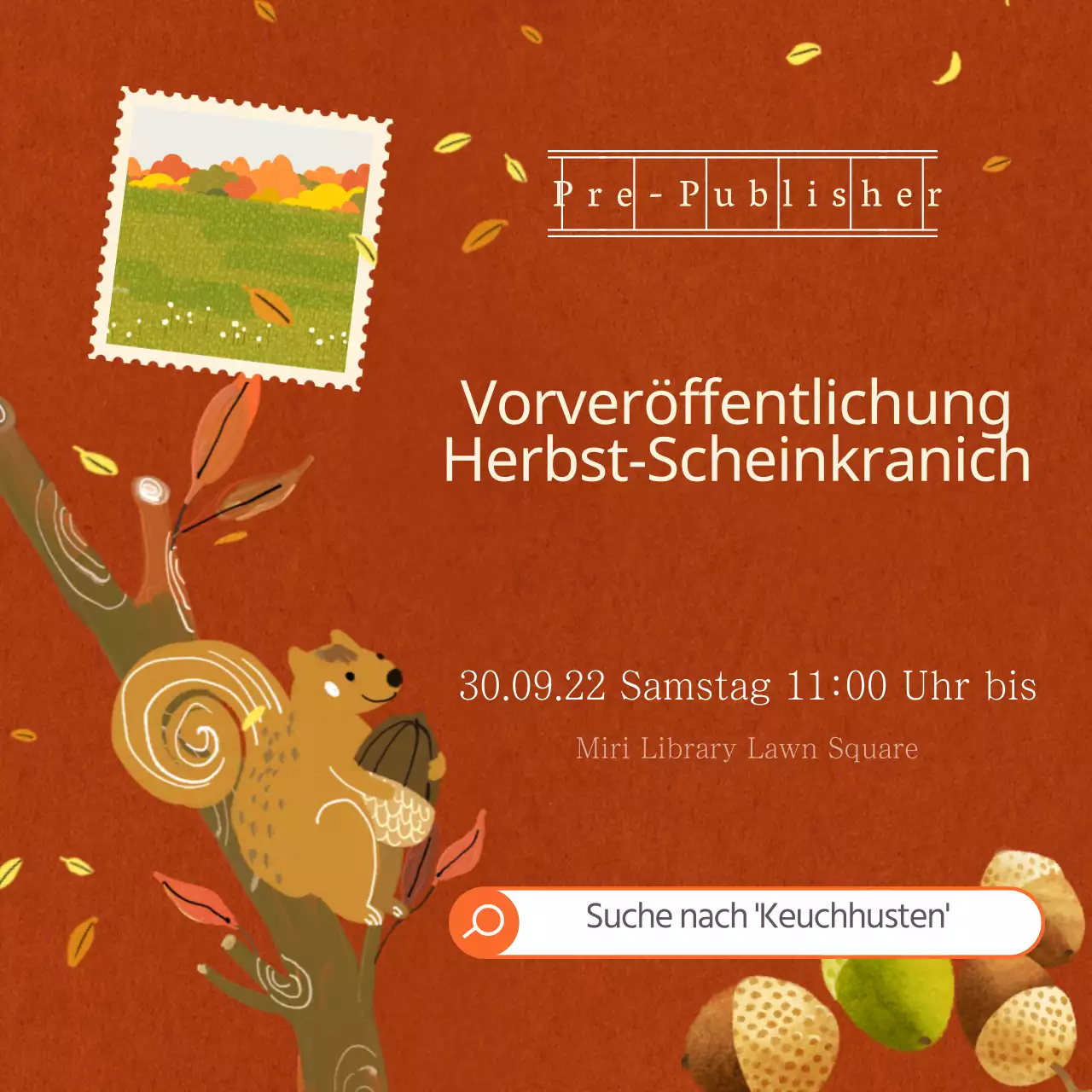 Herbstliche Schreikraniche in braunen Aquarellillustrationen
