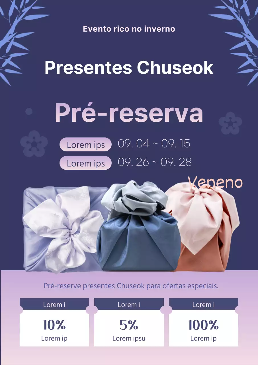 Evento de pré-encomenda de prendas Chuseok com cores gradientes púrpura