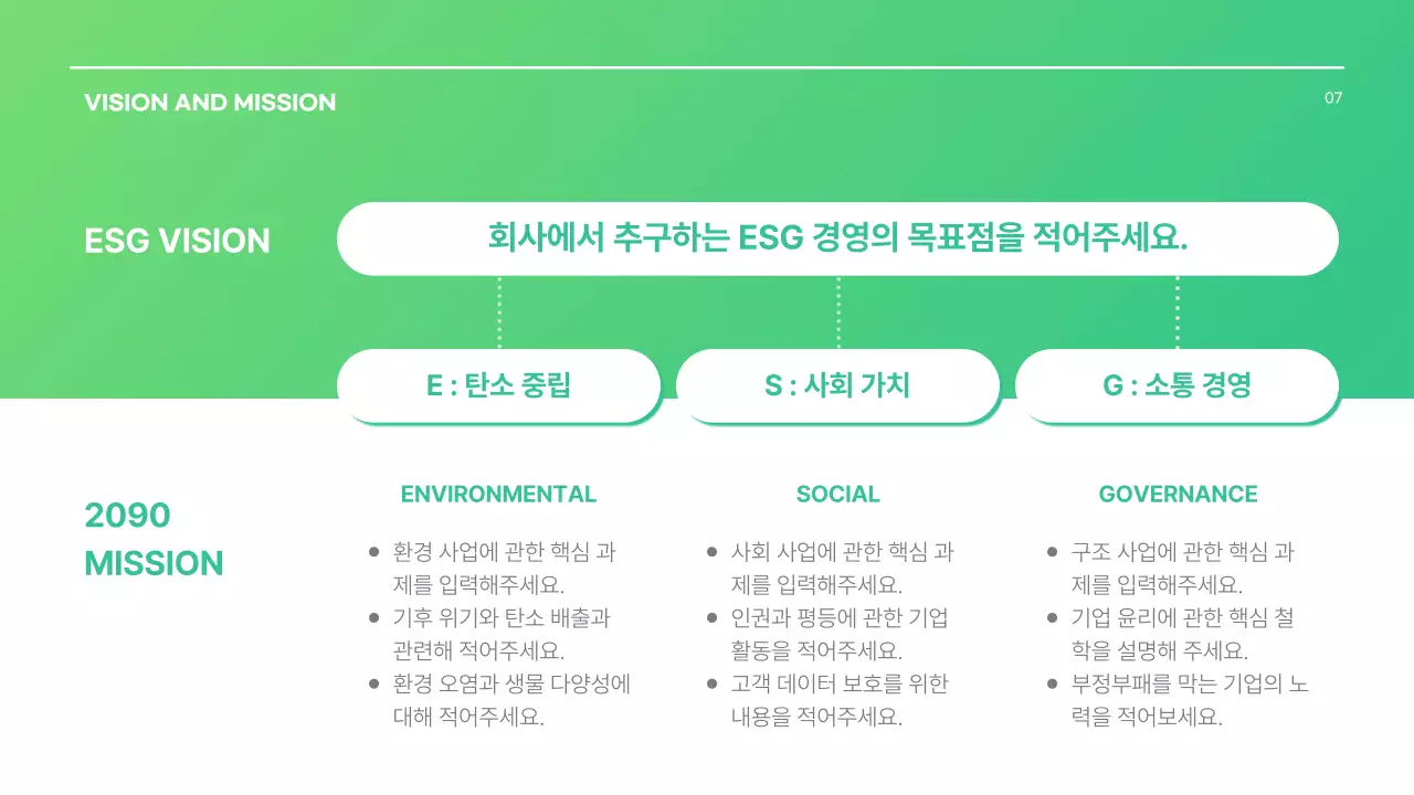 초록색의 기본 ESG경영 기업 보고서