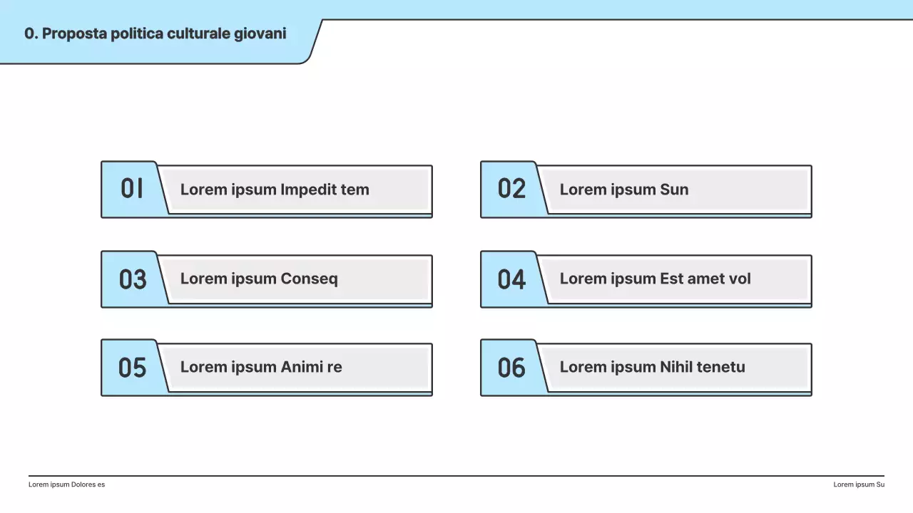 Una proposta politica con un'illustrazione pulita in azzurro e una forma a punto indice.