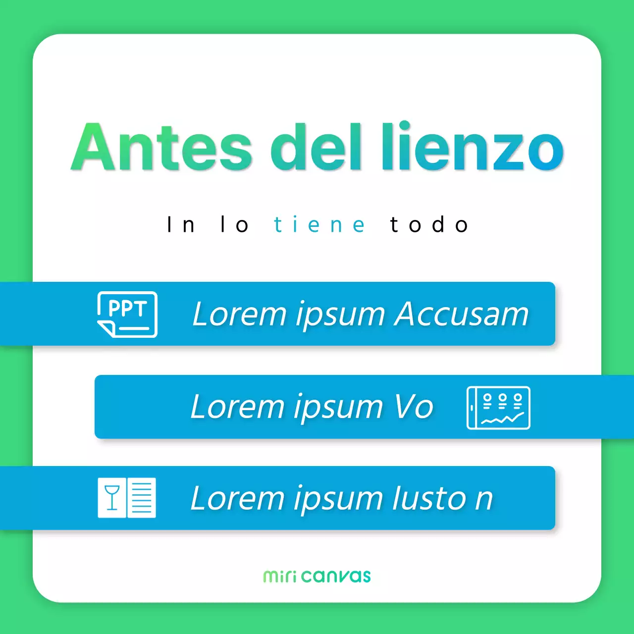 Sencillo anuncio de marketing promocional pre-lienzo en verde y azul