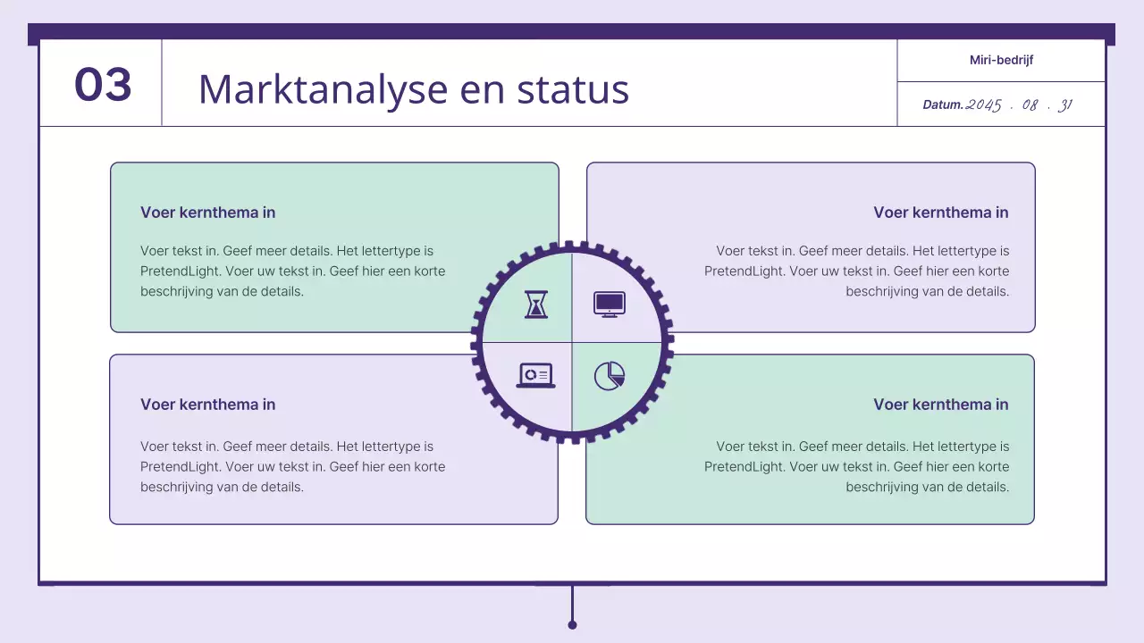 Een voorstel met paarse en mintkleurige raderelementen