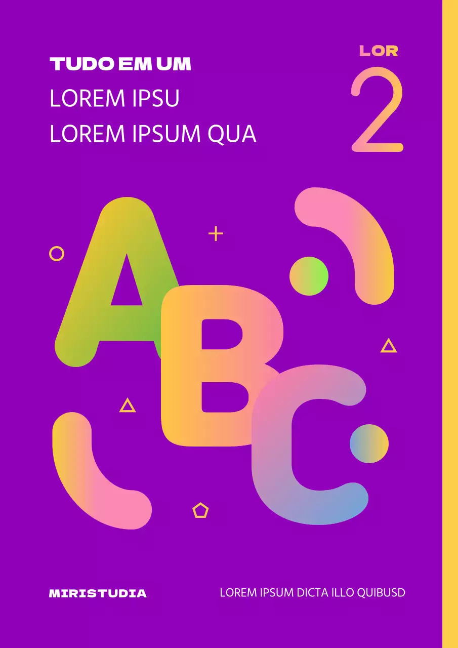 Capa minimalista de um manual escolar de inglês em roxo e amarelo