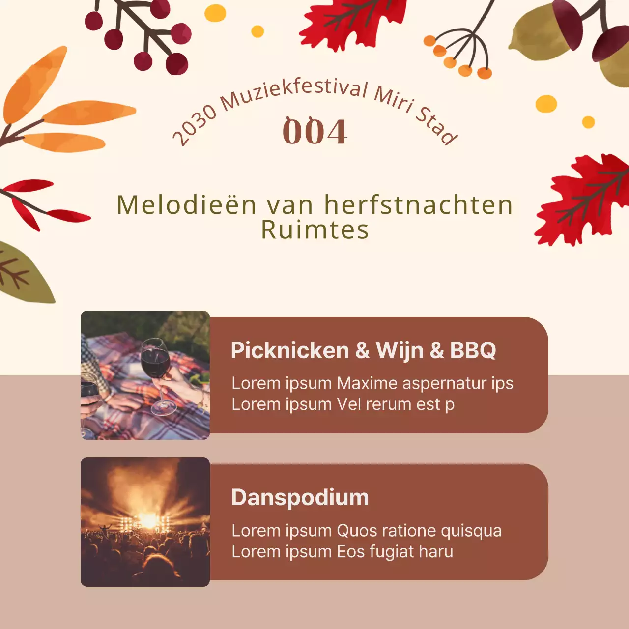 Een beige, herfstige illustratie van een muziekfestival