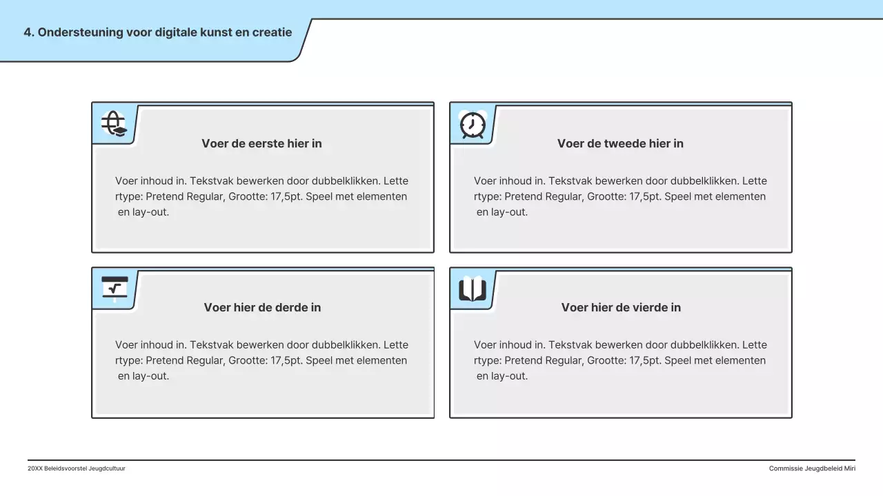 Een beleidsvoorstel met een strakke illustratie in lichtblauw en een indexpuntvorm.