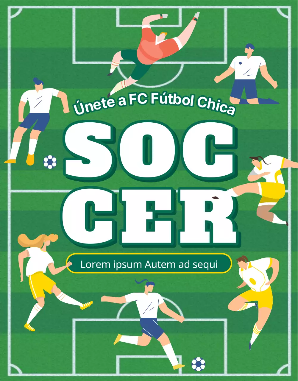 Reclutamiento para el equipo de fútbol femenino verde y amarillo