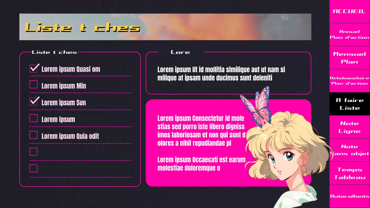 Planificateur d'animation CityPop dégradé noir et rose