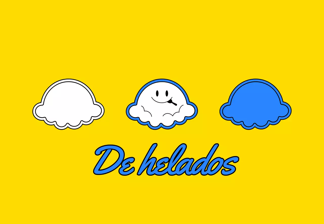 Promocione una bonita heladería con una ilustración de un personaje de helado en amarillo y azul.