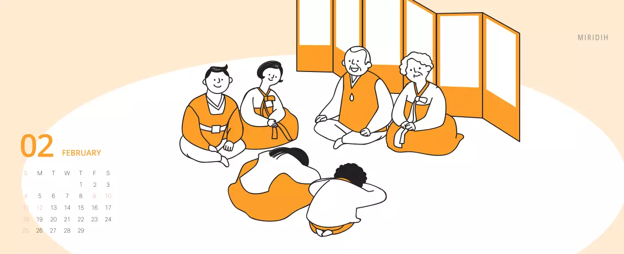 Cute illustration green family themed desk calendar