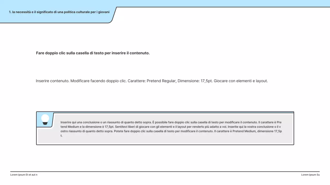 Una proposta politica con un'illustrazione pulita in azzurro e una forma a punto indice.