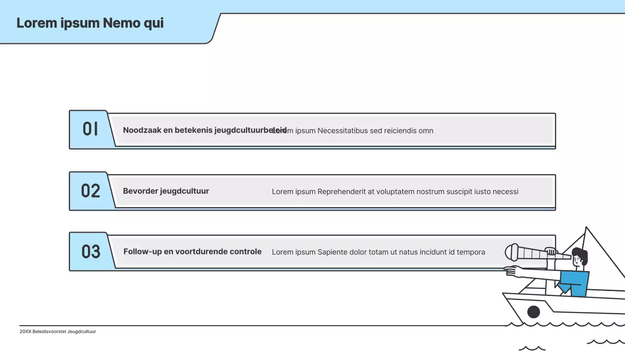 Een beleidsvoorstel met een strakke illustratie in lichtblauw en een indexpuntvorm.