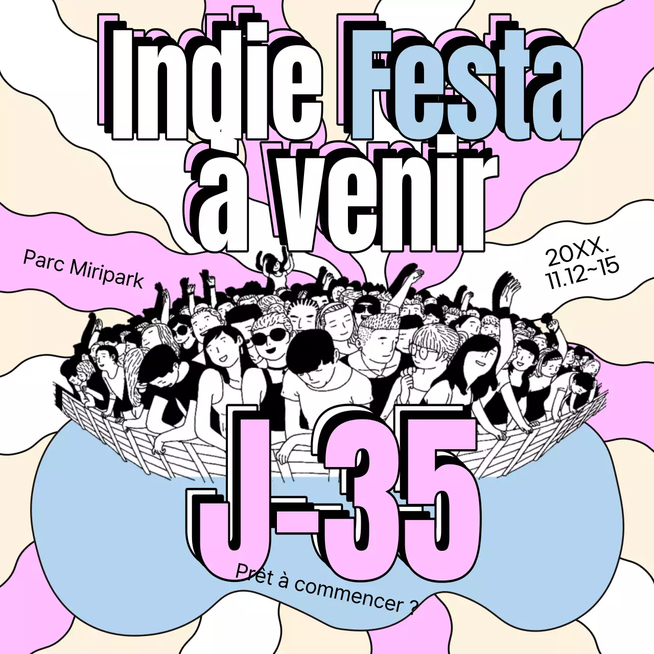 Promotion de festival kitsch en ivoire avec des accents roses