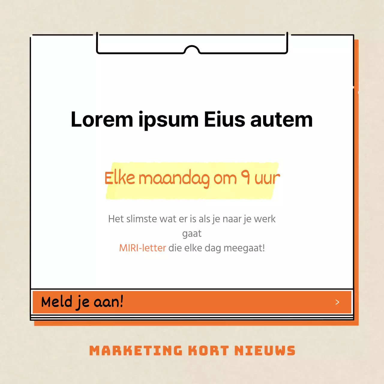 Oranje en wit, modern en strak, met nadruk op marketinginformatie