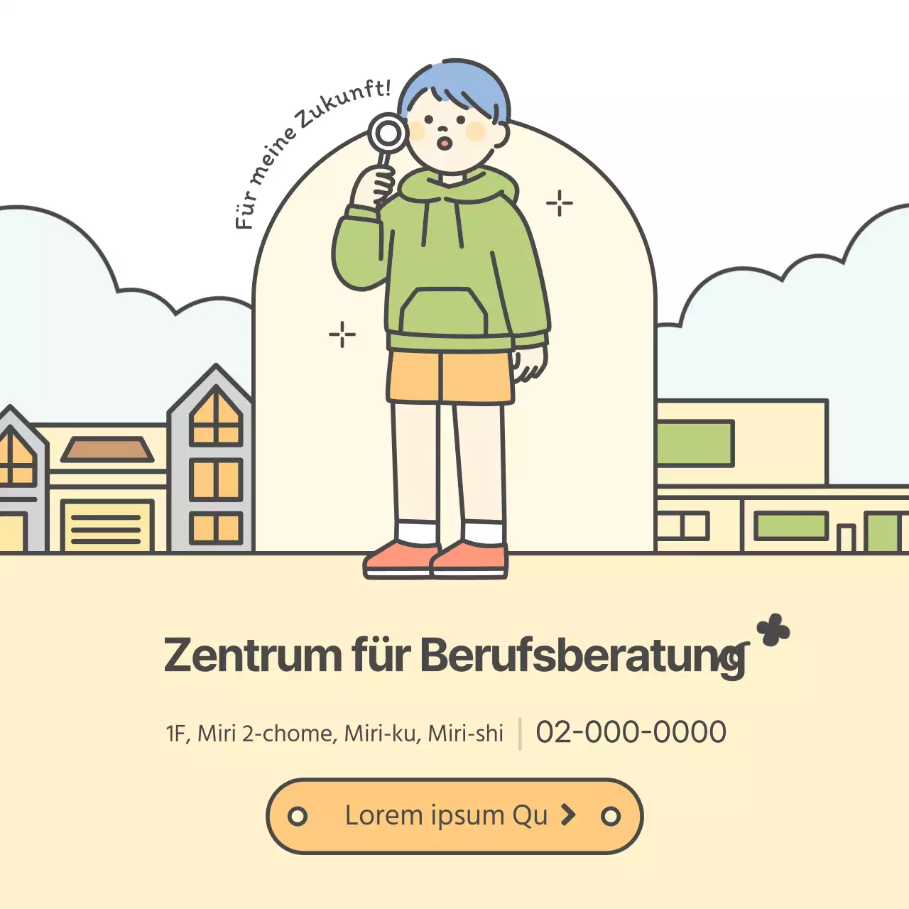 Werbung für ein hübsches gelbes und chartreusefarbenes Berufsberatungszentrum