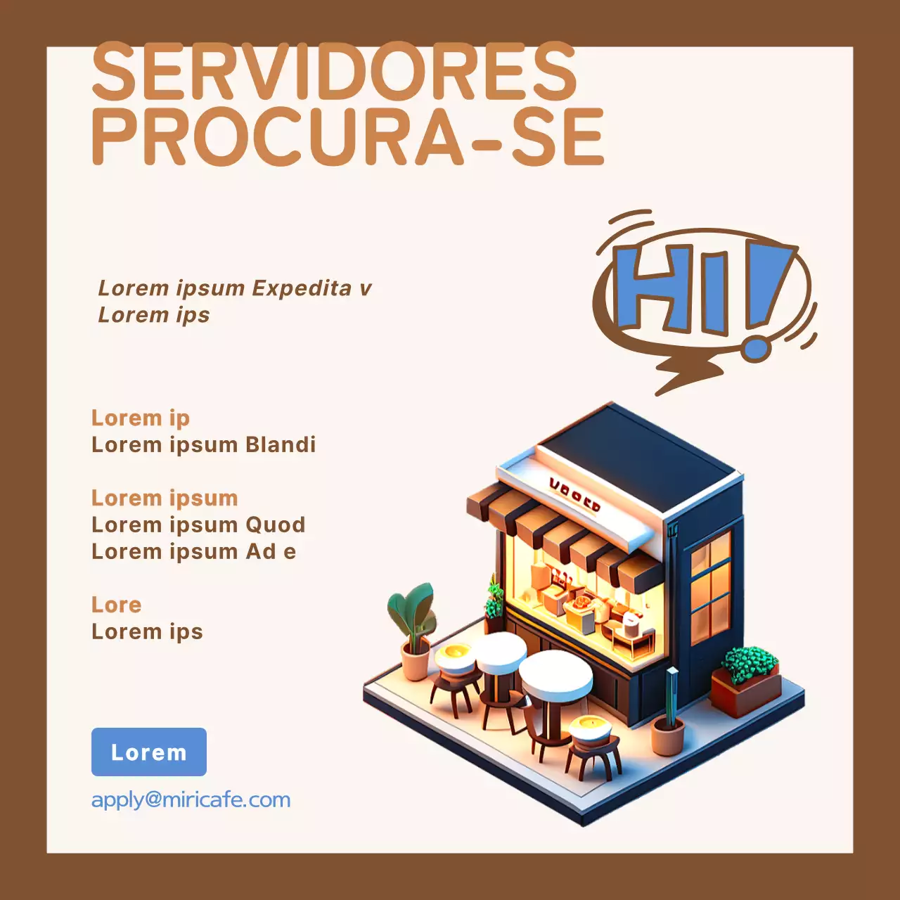 Um anúncio de recrutamento de um barista limpo, bege e castanho