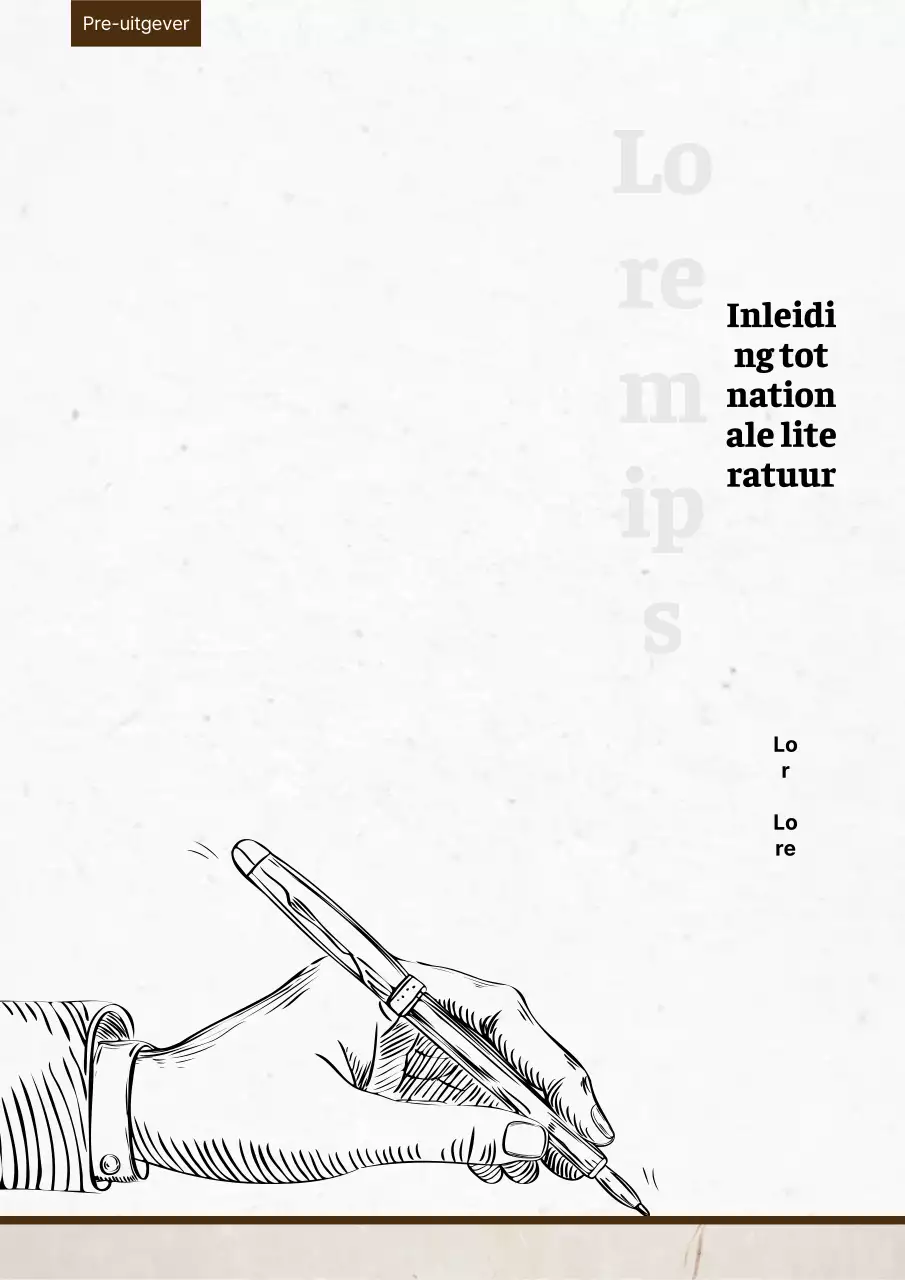 Een inleiding tot de nationale literatuur boekomslag met een hand die een pen vasthoudt op een witte achtergrond.