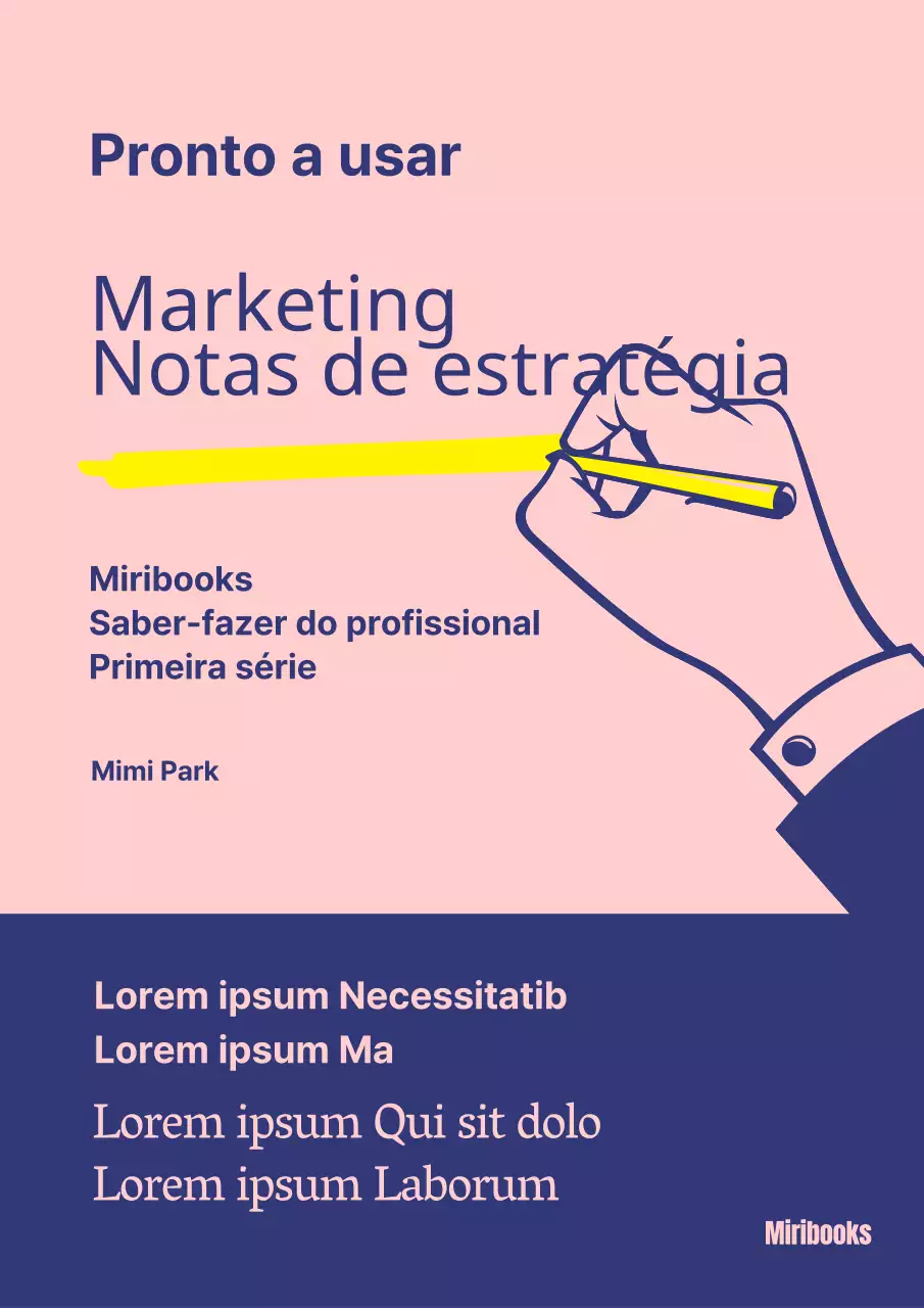 Uma nota de estratégia de marketing limpa e monocromática em cor-de-rosa e azul-marinho