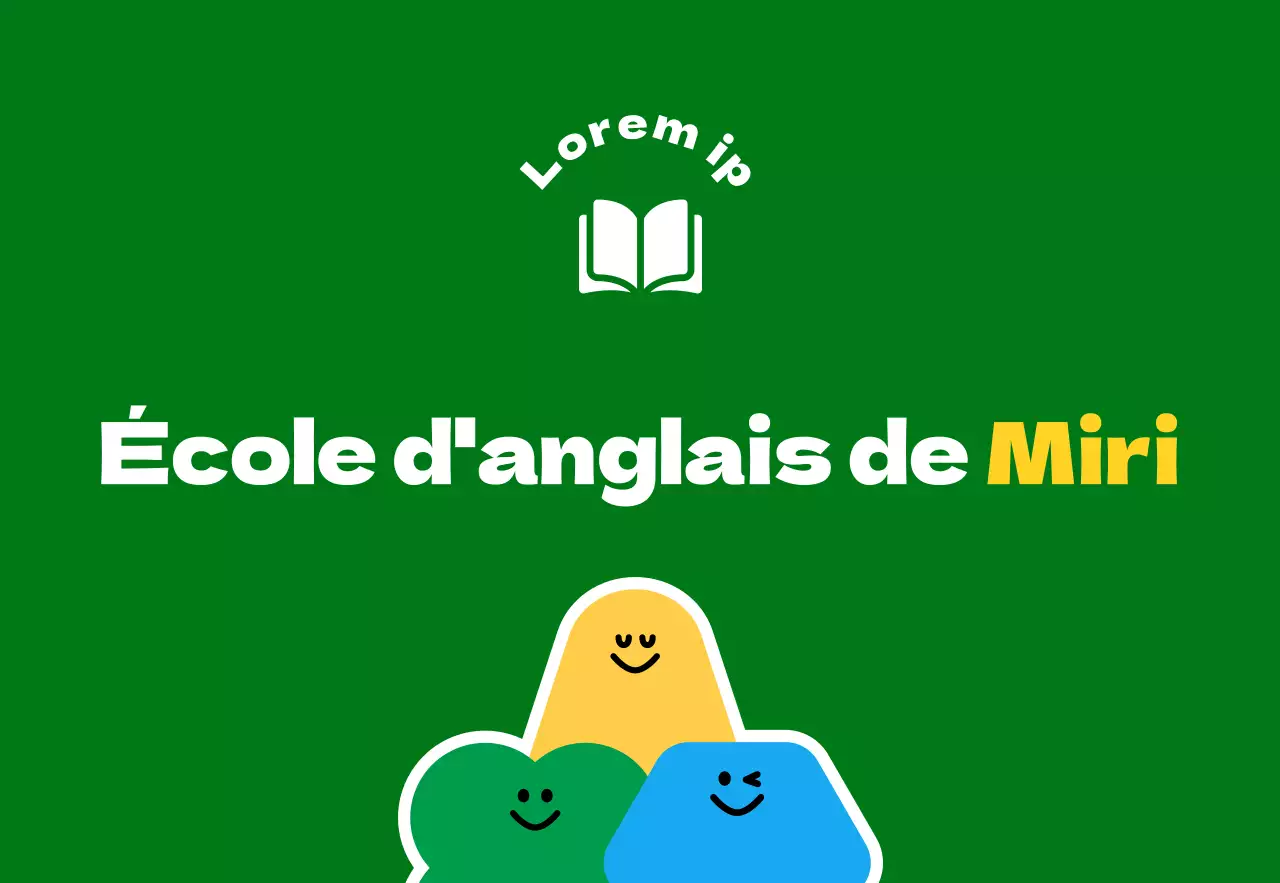 Pour la promotion d'une école de langue anglaise pour les élèves de l'école primaire, avec une jolie illustration de personnage de bande dessinée verte et jaune.
