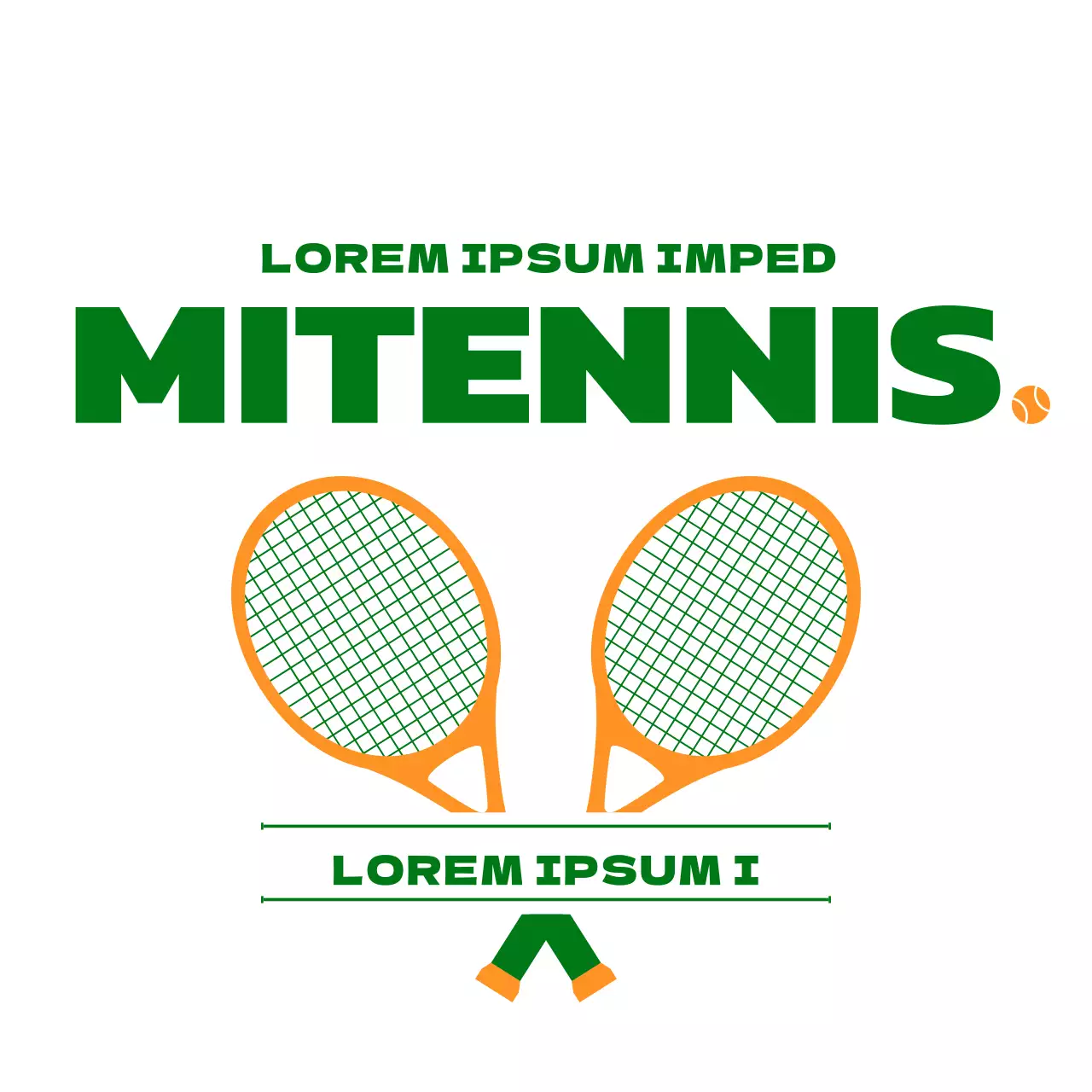 Werbung für eine Tennisschule mit einer Illustration von Tennisutensilien in Grün und Orange.