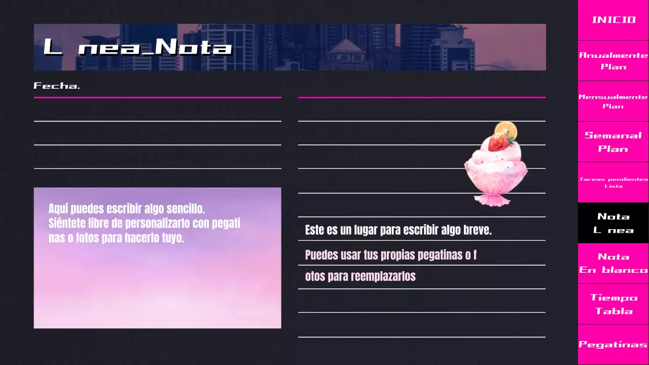 Agenda de animación CityPop en degradado negro y rosa