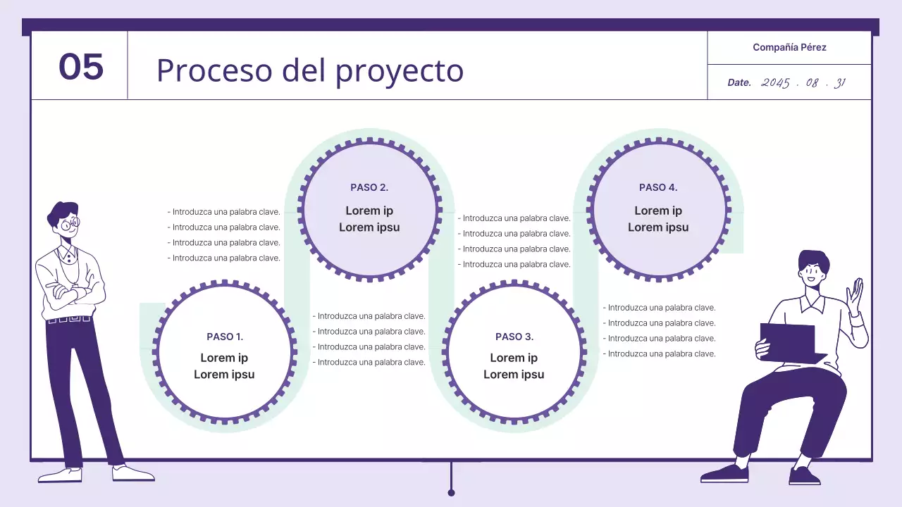 Una propuesta con elementos dentados de color púrpura y menta