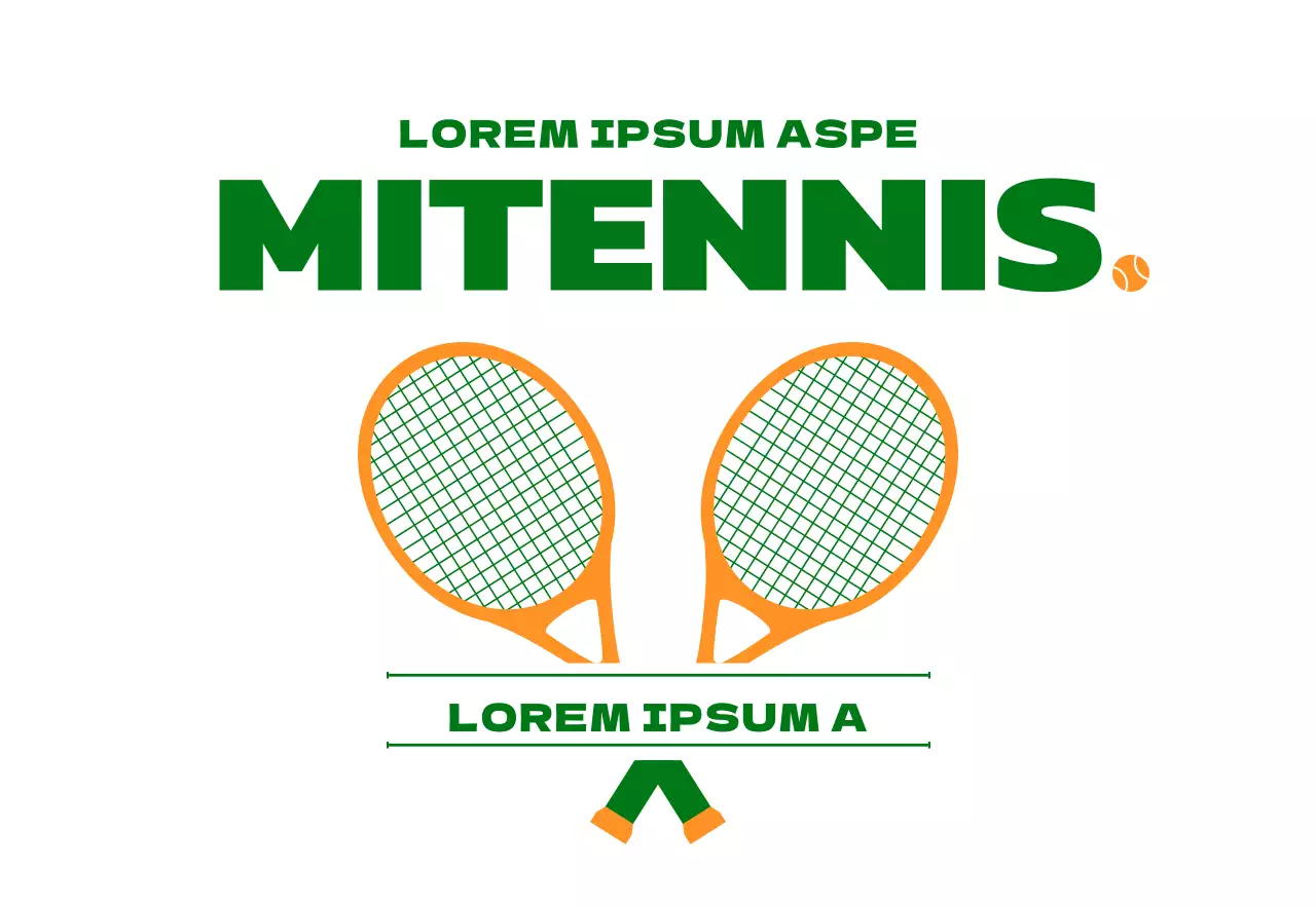 Promozione di una scuola di tennis con un'illustrazione di oggetti da tennis in verde e arancione.