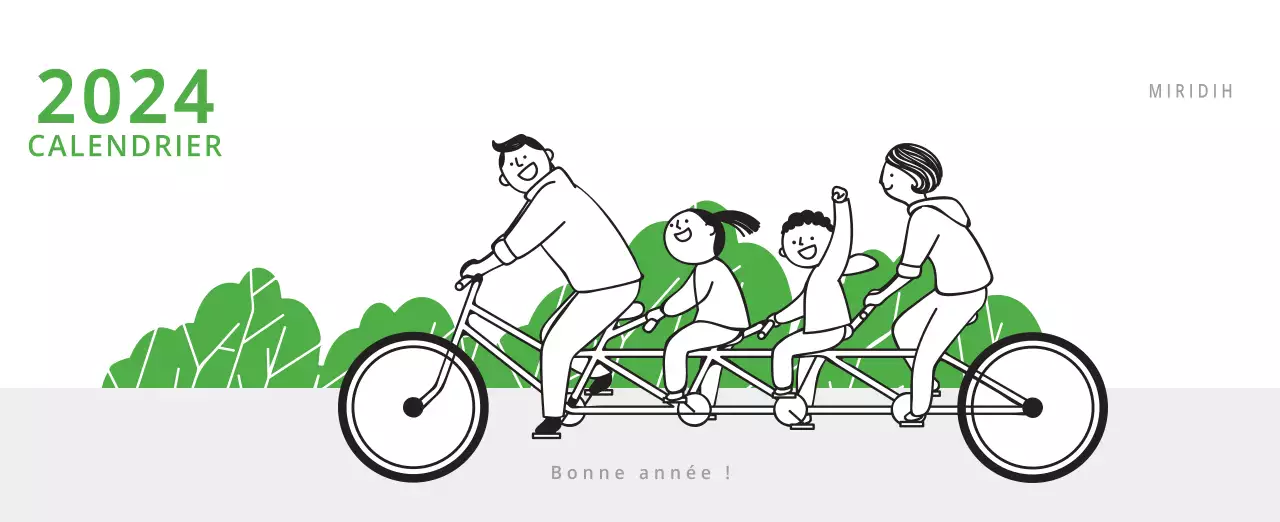 Calendrier de bureau illustré vert sur le thème de la famille