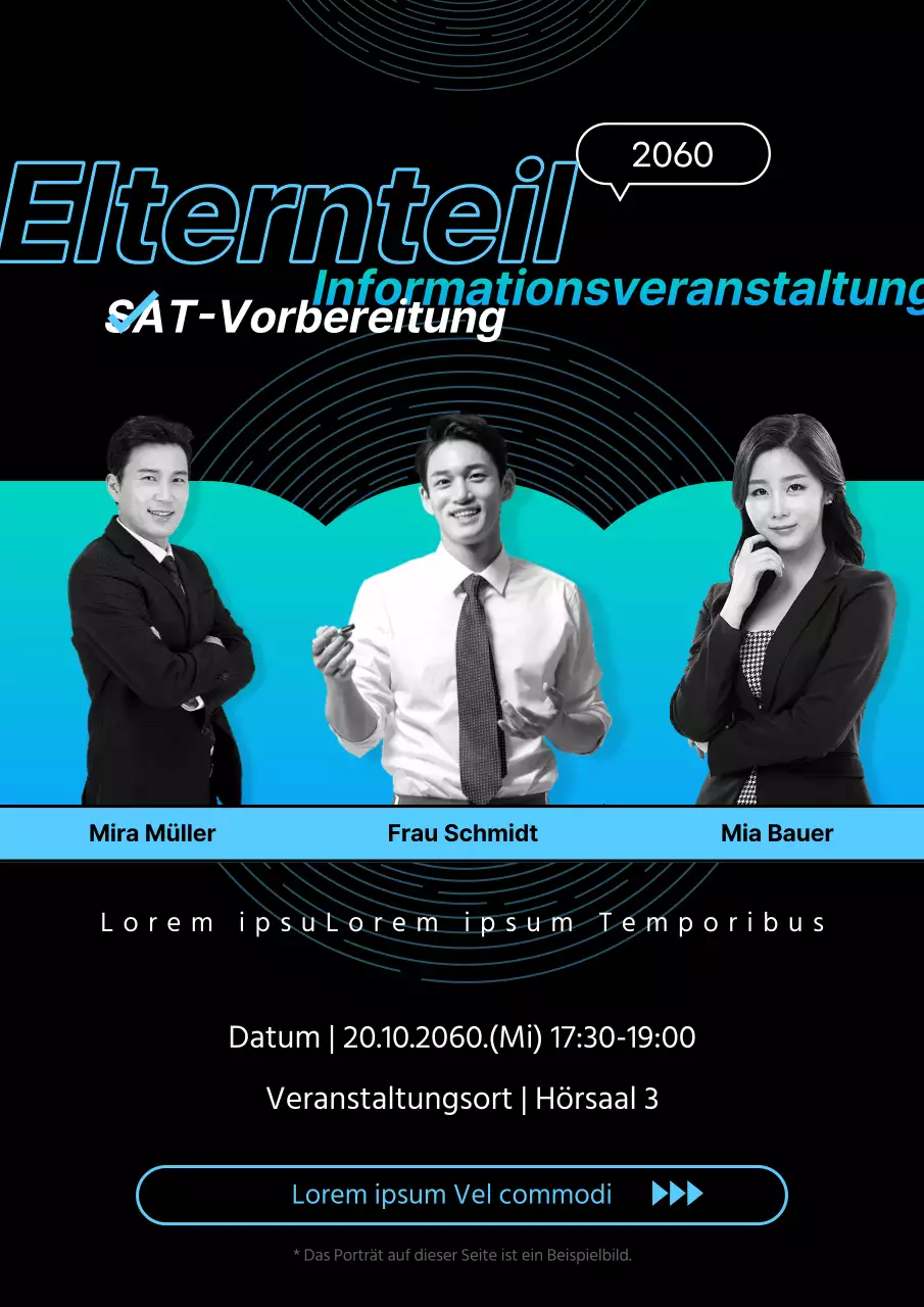 SAT-Sonderinformationsveranstaltung in Schwarz und Hellblau (Farbverlauf)