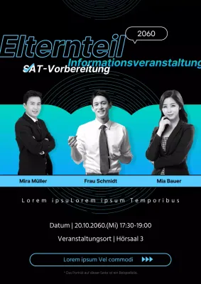 SAT-Sonderinformationsveranstaltung in Schwarz und Hellblau (Farbverlauf)