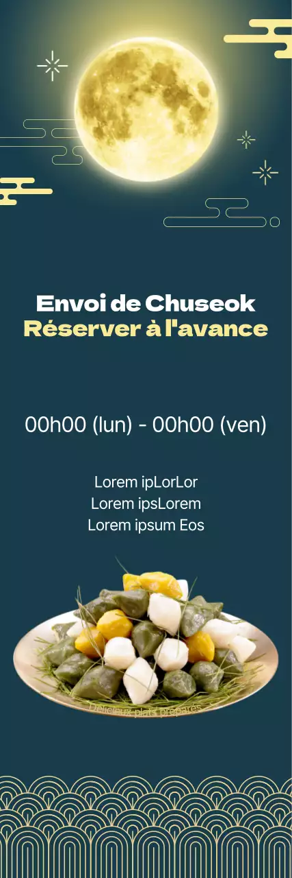 Événement alimentaire Obon sur un luxueux fond vert foncé et des illustrations traditionnelles jaunes