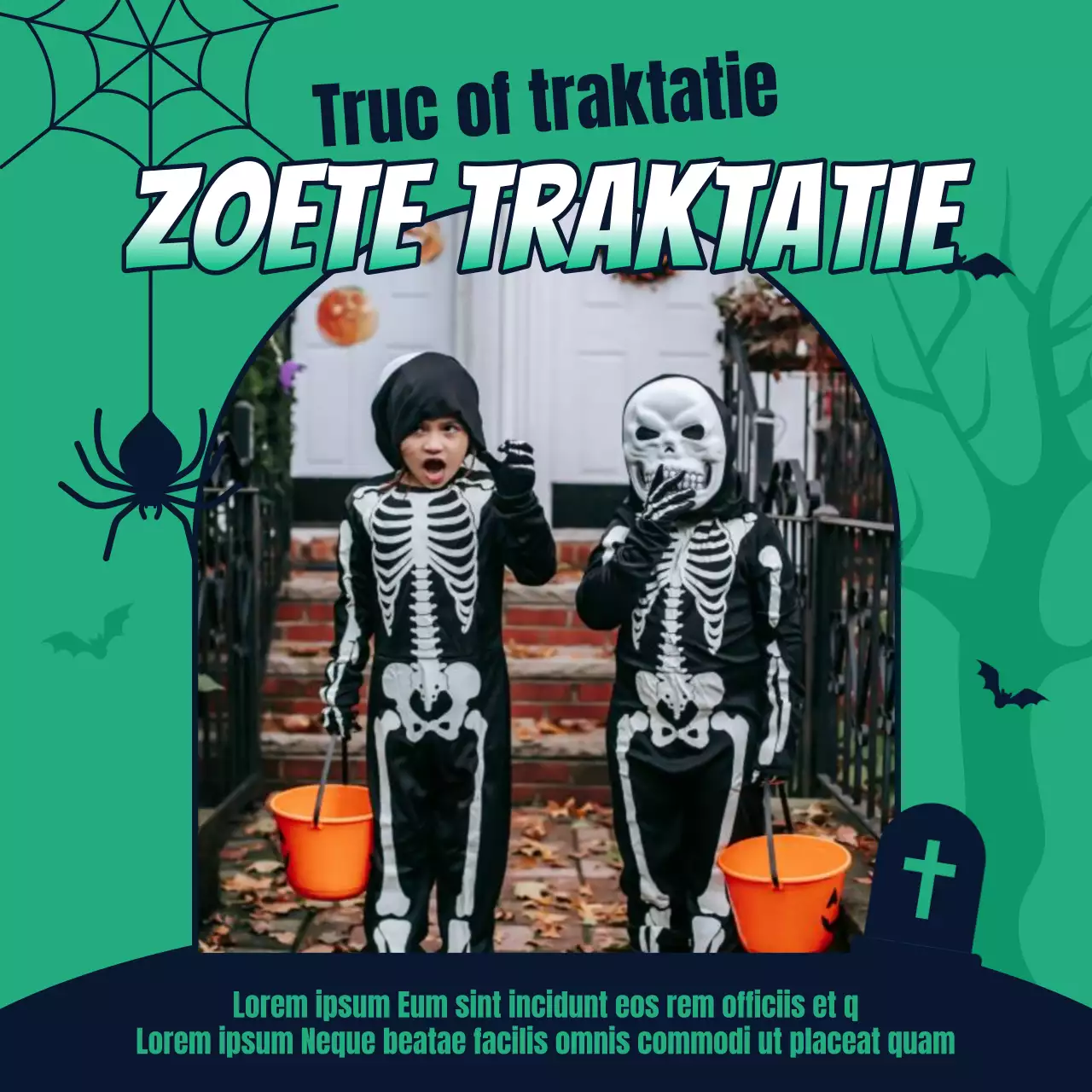 Halloween-decoratie-ideeën met tweekleurige, platte schaduwillustraties