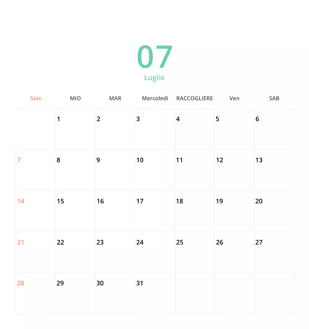 Simpatico calendario da tavolo illustrato verde a tema famiglia