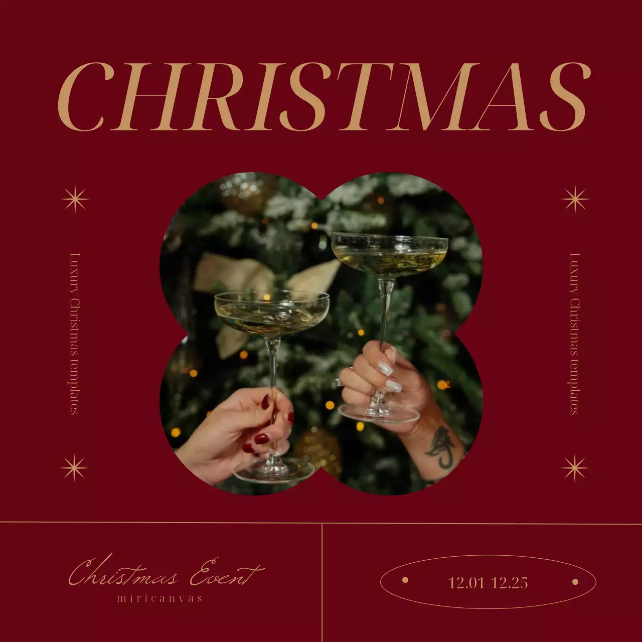 빨강과 베이지색의 고급스러운 레스토랑 크리스마스 이벤트 홍보