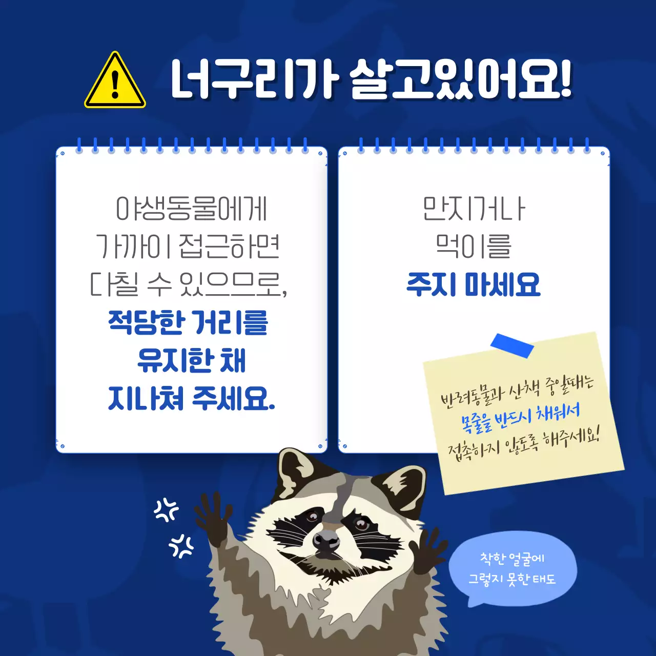 파랑과 노랑의 심플한 야생동물 안전수칙 홍보