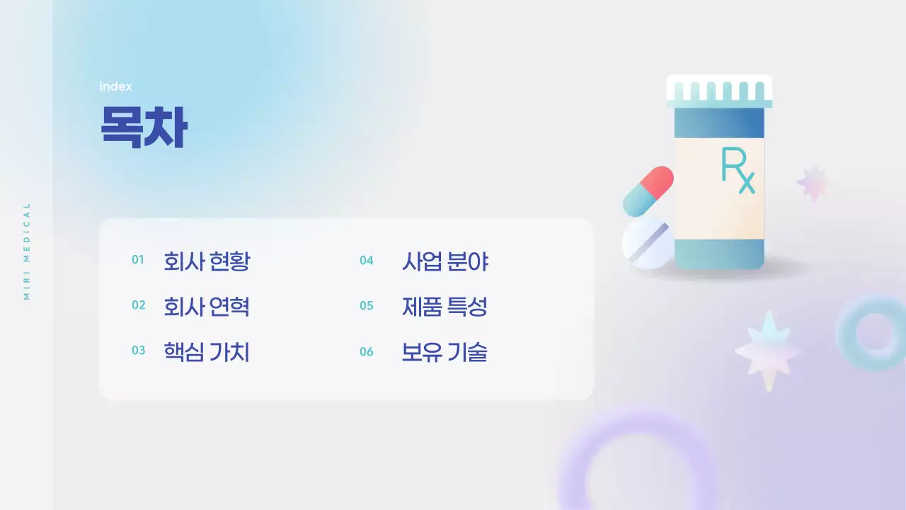 하늘색과 연보라색의 미니멀한 제약 및 의료분야 회사소개서