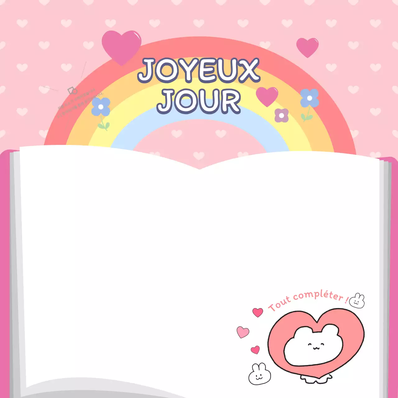 Bloc-notes mignon et câlin avec un arc-en-ciel de tons roses